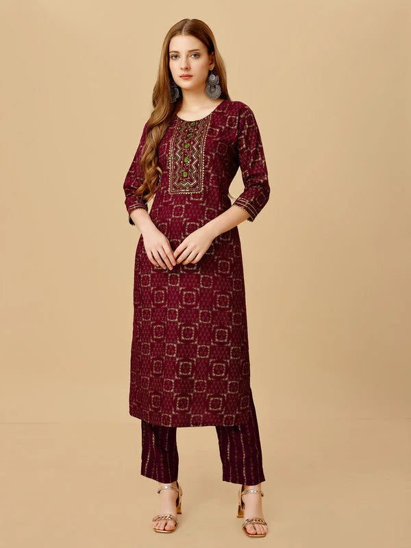 Purple Embroidered Women Kurta Pant Set-Purple1063