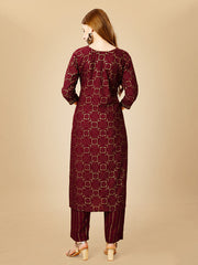 Purple Embroidered Women Kurta Pant Set-Purple1063