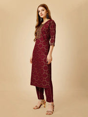 Purple Embroidered Women Kurta Pant Set-Purple1063