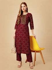 Purple Embroidered Women Kurta Pant Set-Purple1063