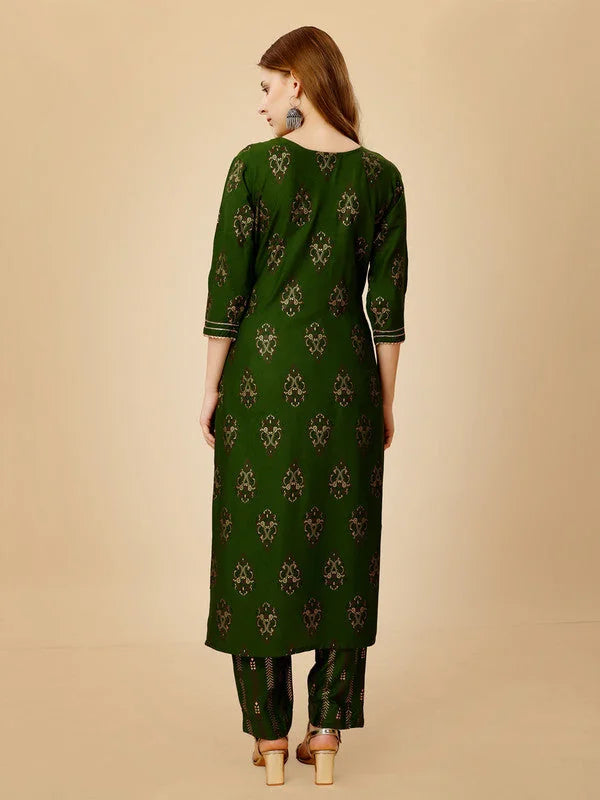 Green Embroidered Women's Kurta Pant Set | Indian Kurta Sets