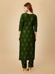 Green Embroidered Women Kurta Pant Set-Green1064