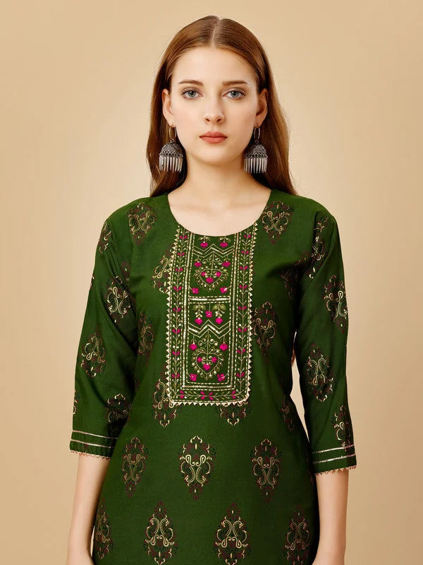 Green Embroidered Women's Kurta Pant Set | Indian Kurta Sets