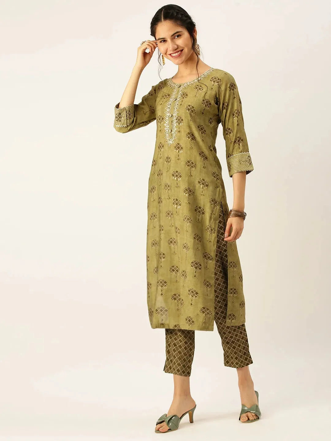 Green Printed Women's Kurta Sets | Indian Kurta Sets