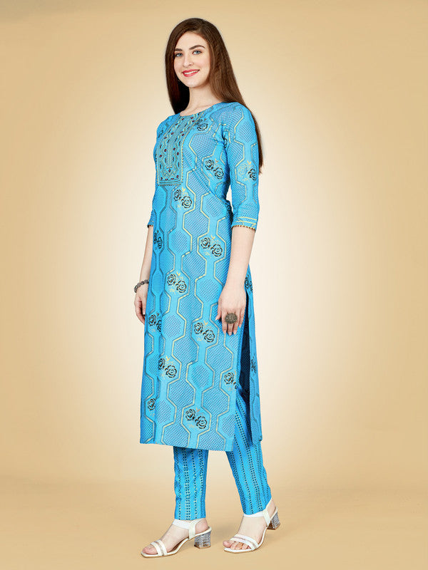 Blue Embroidered Kurta Pant Set - Women's Indian Kurta Sets