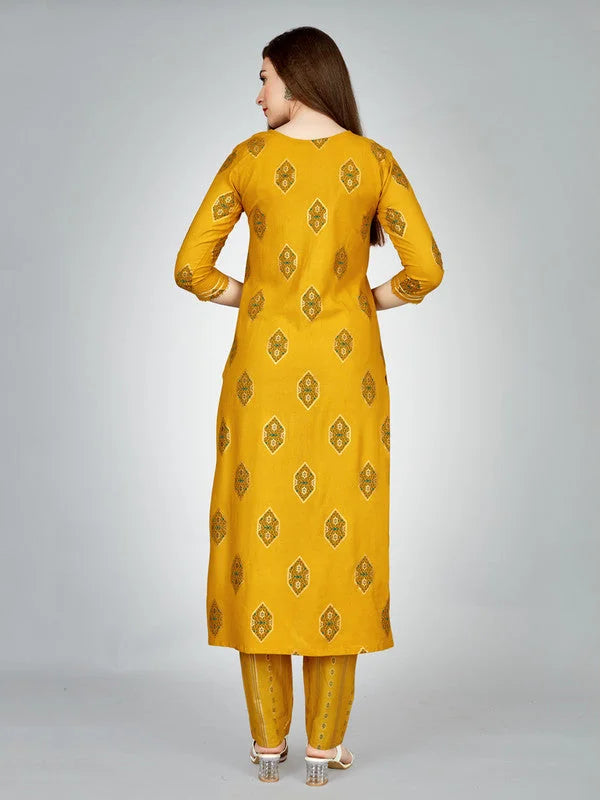 Yellow Embroidered Kurta Pant Set - Women's Indian Kurta Sets