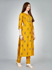 Yellow Embroidered Women Kurta Pant Set-Yellow1067
