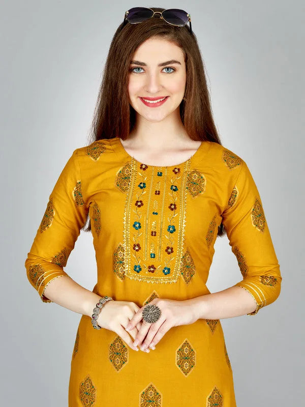 Yellow Embroidered Kurta Pant Set - Women's Indian Kurta Sets