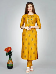 Yellow Embroidered Women Kurta Pant Set-Yellow1067