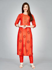 Orange Embroidered Women Kurta Pant Set-Orange1068