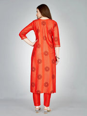 Orange Embroidered Women Kurta Pant Set-Orange1068