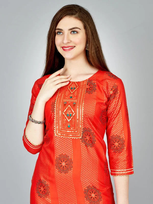 Orange Embroidered Women's Kurta Pant Set | Designer Kurta Sets