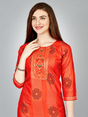 Orange Embroidered Women Kurta Pant Set-Orange1068