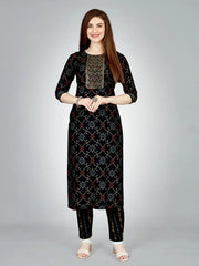 Black Embroidered Women Kurta Pant Set-Black1069