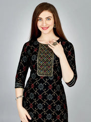 Black Embroidered Women Kurta Pant Set-Black1069