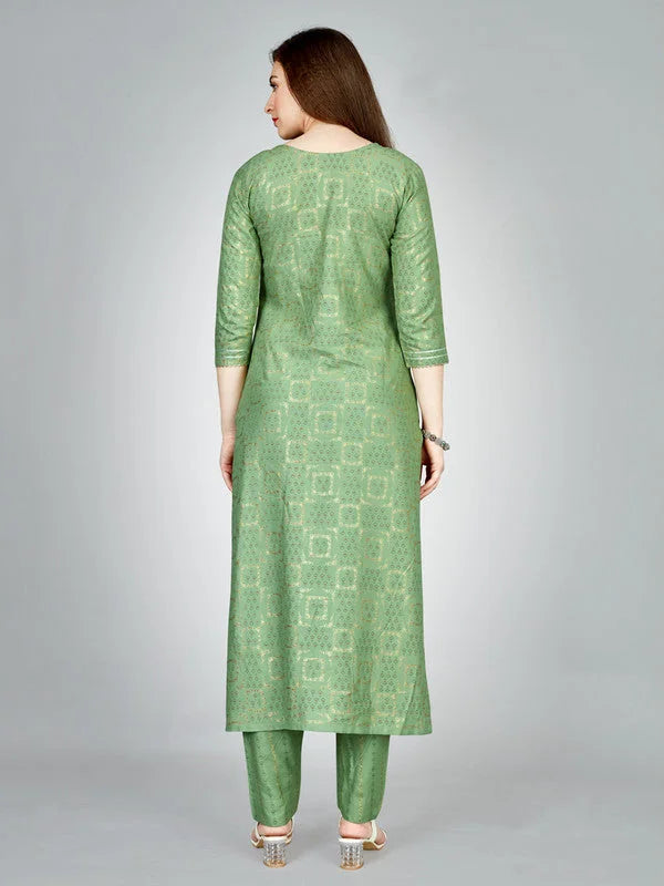 Green Embroidered Rayon Women's Kurta Pant Set | Kurta Set