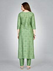 Green Embroidered Women Kurta Pant Set-Pista1070
