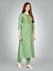 Green Embroidered Women Kurta Pant Set-Pista1070