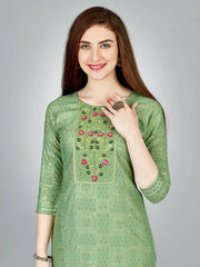 Green Embroidered Women Kurta Pant Set-Pista1070
