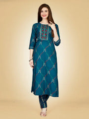 Navy Blue Embroidered Women Kurta Pant Set-Blue1071