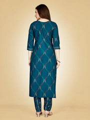 Navy Blue Embroidered Women Kurta Pant Set-Blue1071