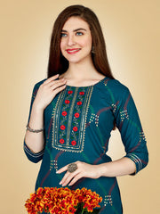 Navy Blue Embroidered Women Kurta Pant Set-Blue1071