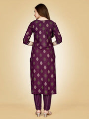 Purple Embroidered Women Kurta Pant Set-Purple1072