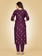 Purple Embroidered Women Kurta Pant Set-Purple1072