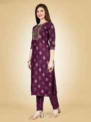 Purple Embroidered Women Kurta Pant Set-Purple1072