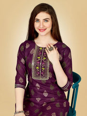 Purple Embroidered Women Kurta Pant Set-Purple1072