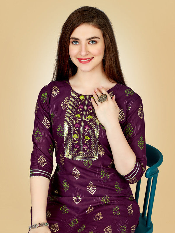 Purple Embroidered Women's Kurta Pant Set | Indian Kurta Set