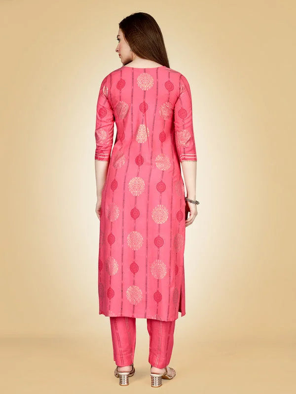Pink Embroidered Rayon Women's Kurta Pant Set | Indian Kurta