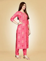 Pink Embroidered Women Kurta Pant Set-Pink1073