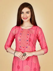 Pink Embroidered Women Kurta Pant Set-Pink1073