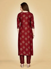 Maroon Embroidered Women Kurta Pant Set-Maroon1074