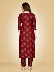 Maroon Embroidered Women Kurta Pant Set-Maroon1074