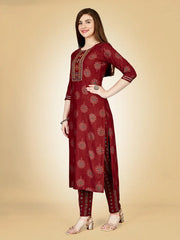 Maroon Embroidered Women Kurta Pant Set-Maroon1074