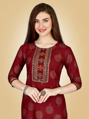 Maroon Embroidered Women Kurta Pant Set-Maroon1074