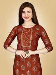 Rust Embroidered Women Kurta Pant Set-Rust1075