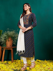 Women Kurta Pant Dupatta Set-1077BLACK