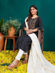 Women Kurta Pant Dupatta Set-1077BLACK