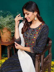 Women Kurta Pant Dupatta Set-1077BLACK
