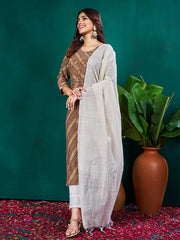 Women Kurta Pant Dupatta Set-1077COFFEE