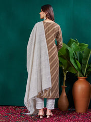Women Kurta Pant Dupatta Set-1077COFFEE