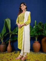 Women Kurta Pant Dupatta Set-1077PARROT