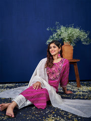 Women Kurta Pant Dupatta Set-1077PURPLE