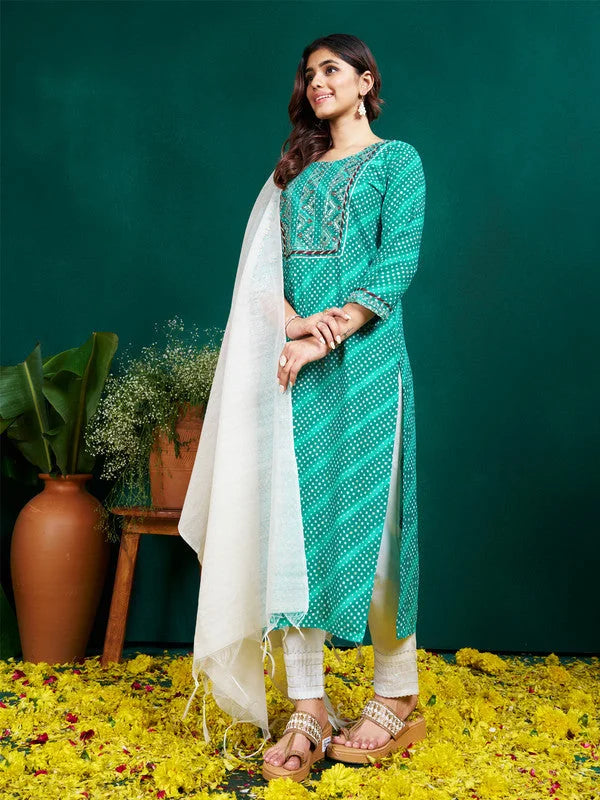 Rama Green Embroidered Women's Kurta Set | Indian Kurta Sets