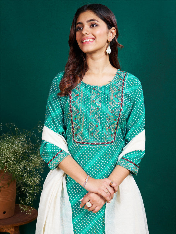 Rama Green Embroidered Women's Kurta Set | Indian Kurta Sets