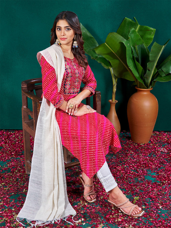 Rani Pink Women's Kurta Set with Dupatta | Designer Indian Set