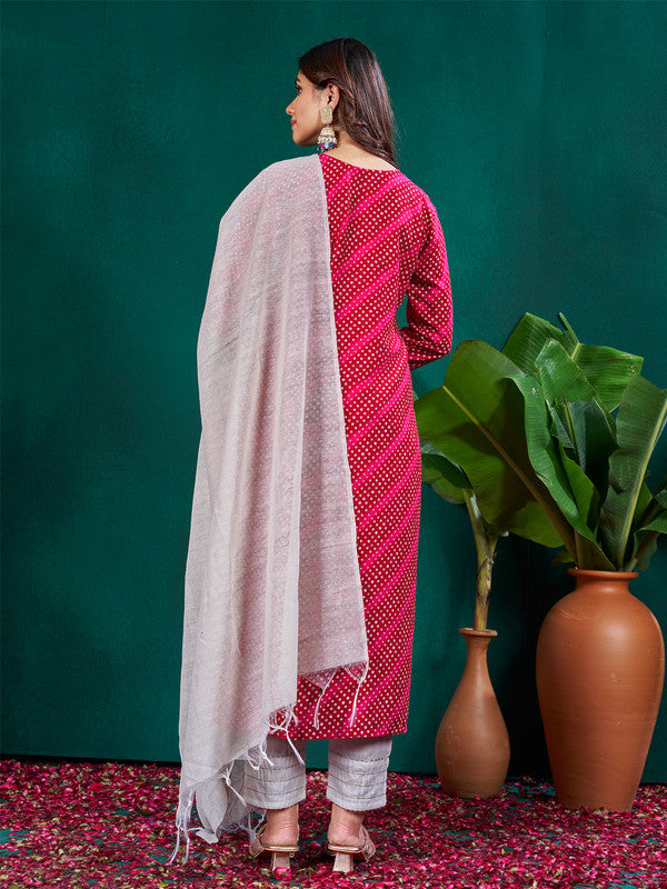 Rani Pink Women's Kurta Set with Dupatta | Designer Indian Set